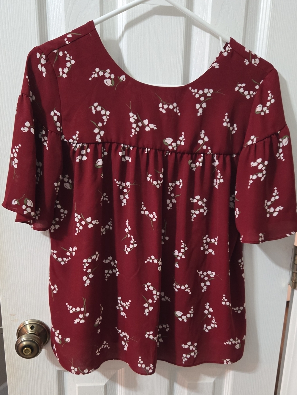 LOF Burgundy Floral Short Sleeve Tunic Top